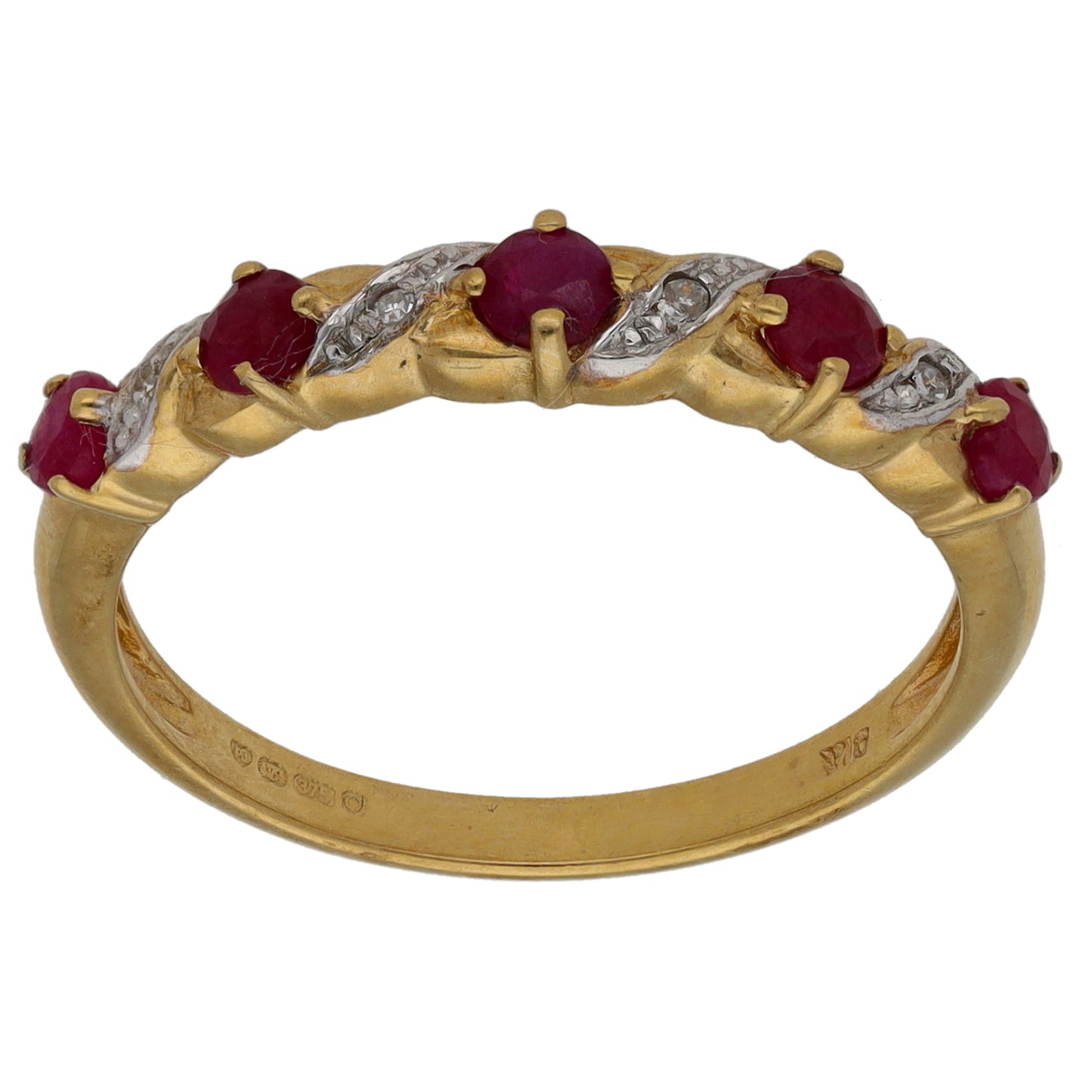 9ct Gold Glass Filled Ruby & 0.02ct Diamond Half Eternity Ring Size P