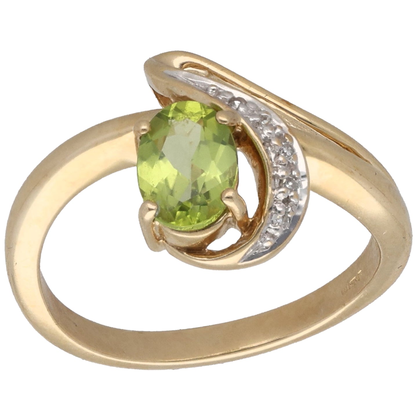 9ct Gold Peridot & 0.025ct Diamond Dress/Cocktail Ring Size N