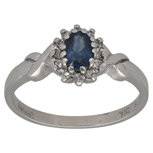 9ct White Gold Sapphire & 0.10ct Diamond Dress/Cocktail Ring Size Q