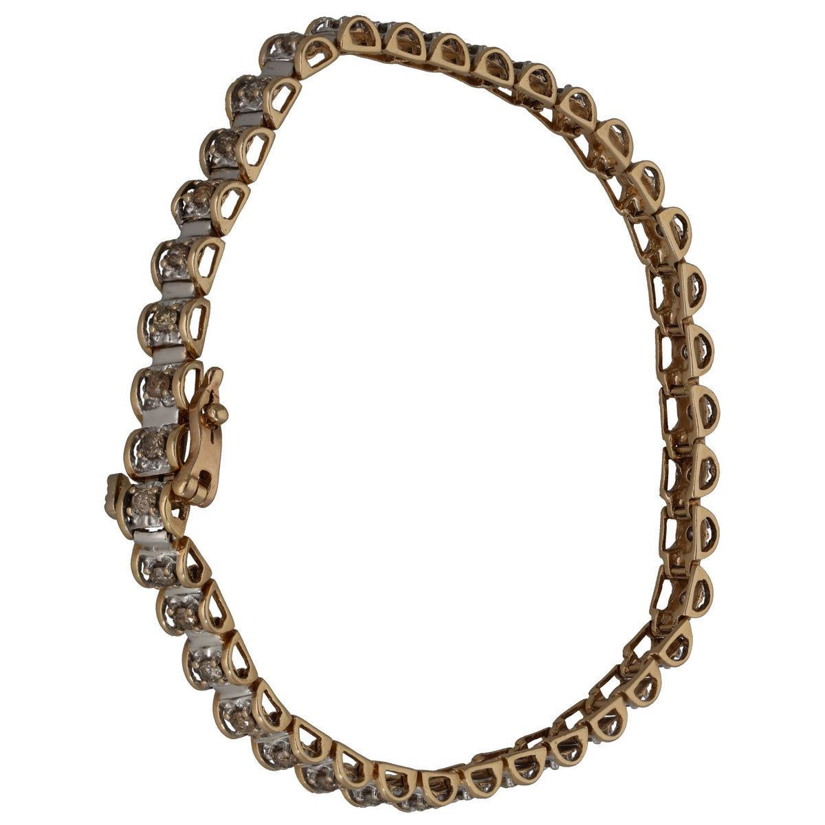 Bicolour gold tennis bracelet with oval links and round diamond accents, continuous row