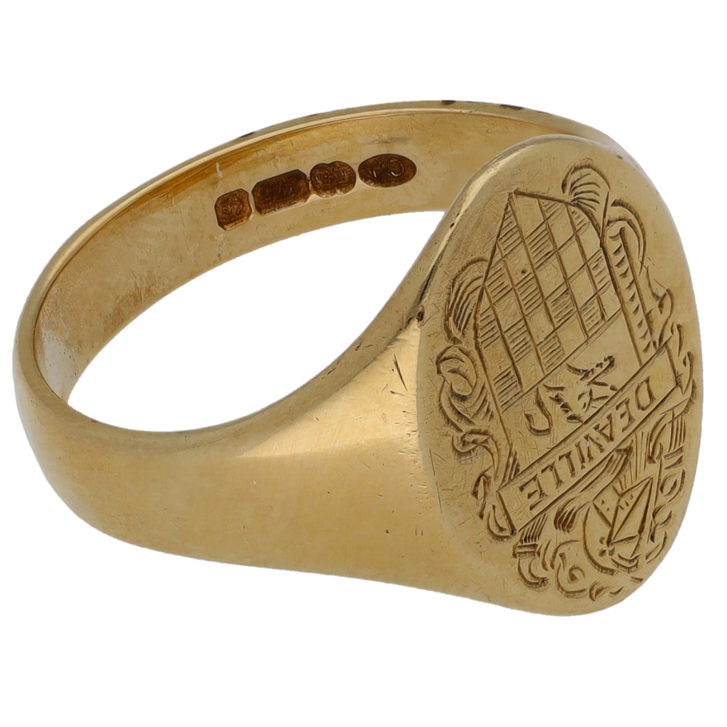9ct Gold Crest/Emblem Signet Ring Size M
