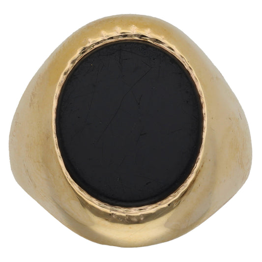 9ct Gold Onyx Crest/Emblem Signet Ring Size N