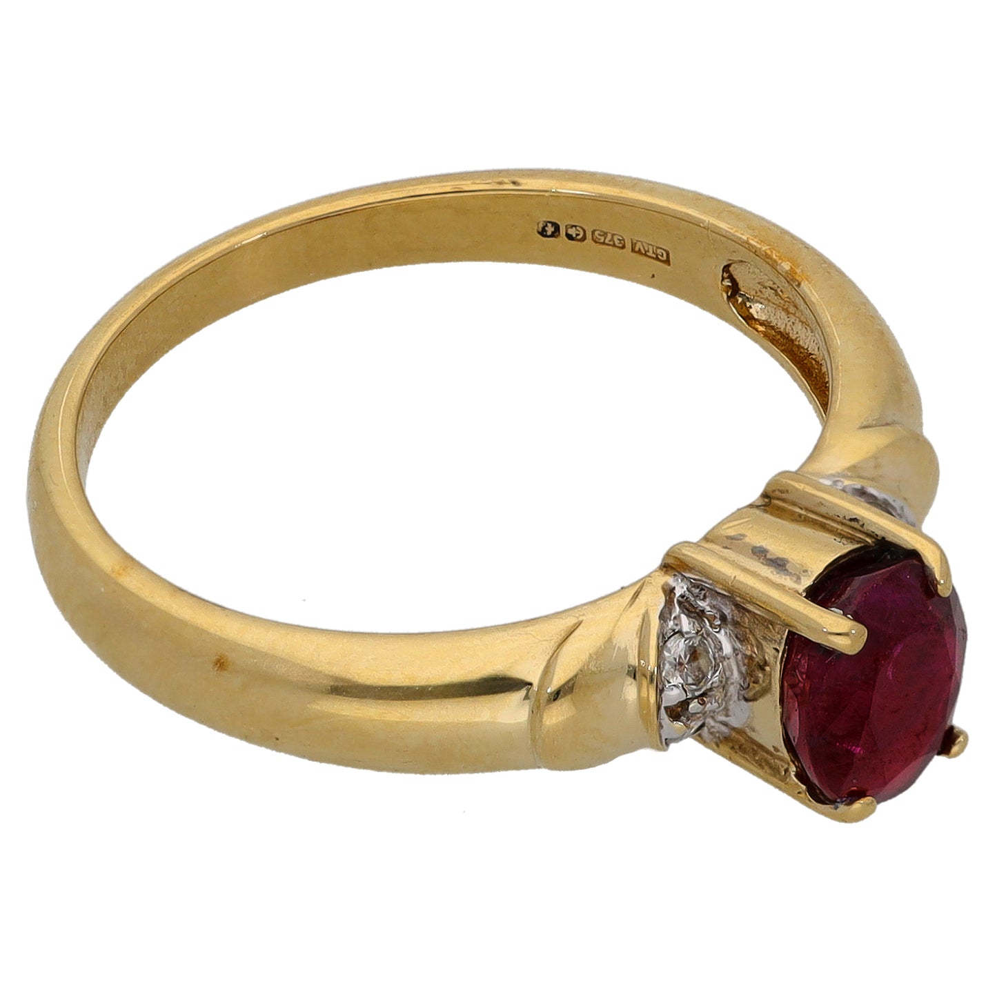 9ct Gold Ruby & 0.04ct Diamond Single Stone Ring With Accents Size N