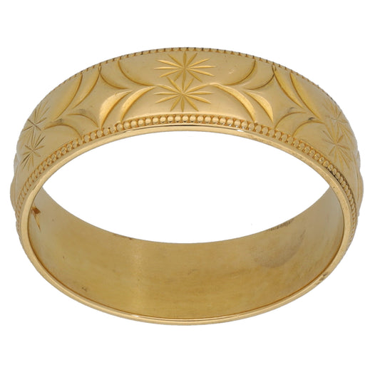 18ct Gold Patterned Wedding Ring Size N