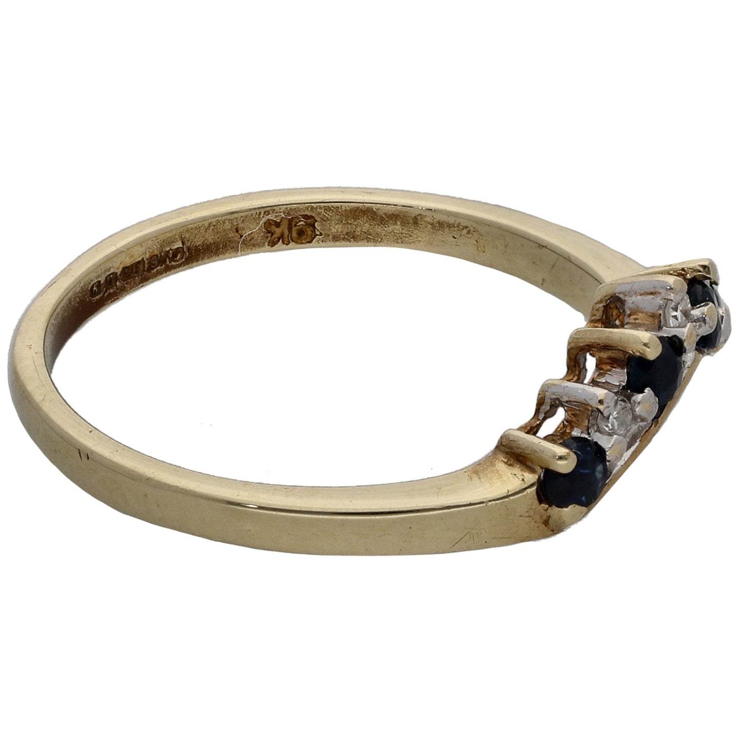 9ct Gold Sapphire & 0.015ct Diamond Wishbone Ring Size K