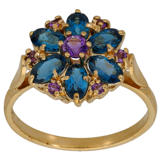 9ct Gold Amethyst & Topaz Dress/Cocktail Ring Size P