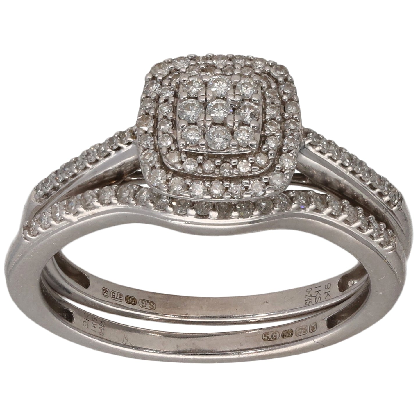 9ct White Gold 0.33ct Diamond Ring Set Size O
