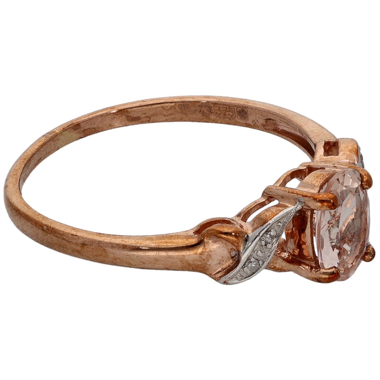 9ct Rose Gold 0.01ct Diamond & Morganite Dress/Cocktail Ring Size P