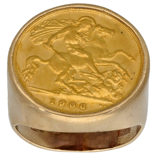 9ct Gold Hallf Sovereign Coin Ring Size L