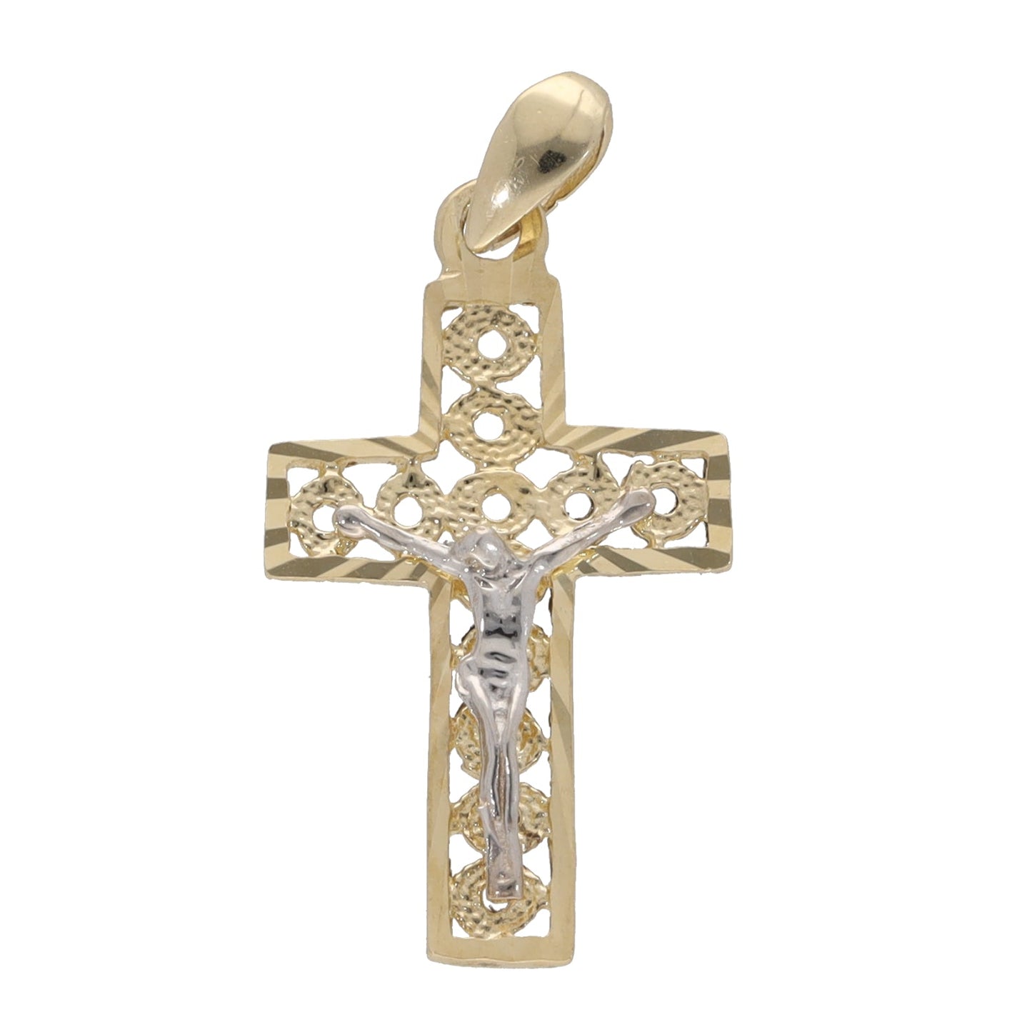 New 14ct Bi-Colour Gold Crucifix Pendant