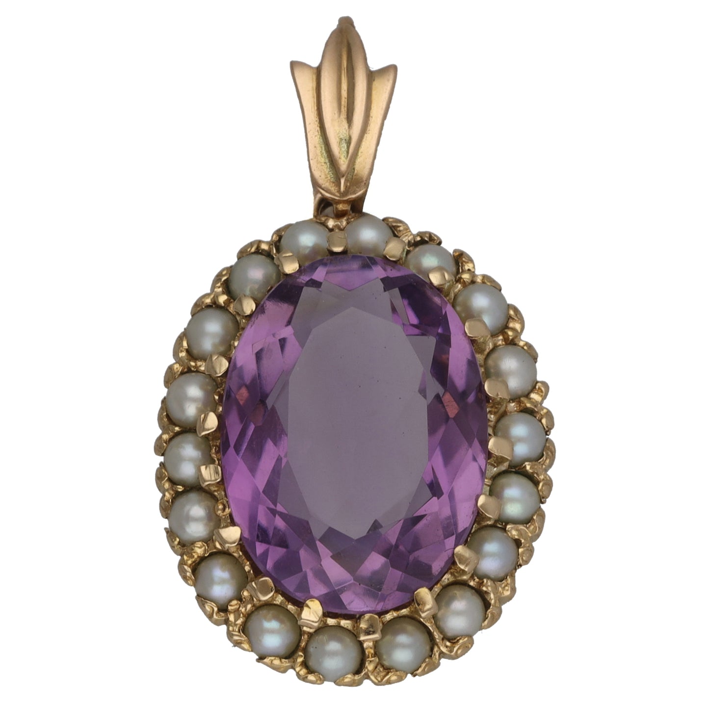 9ct Gold Amethyst & Cultured Pearl Dress/Cocktail Pendant