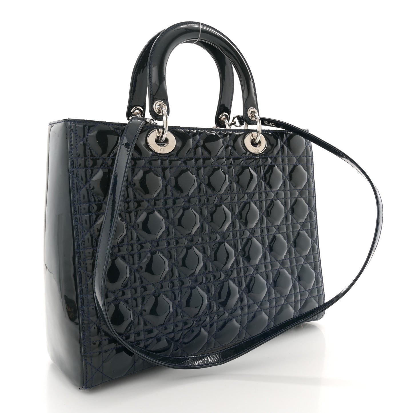 Christian Dior Patent Cannage Tote Bag - Navy Blue