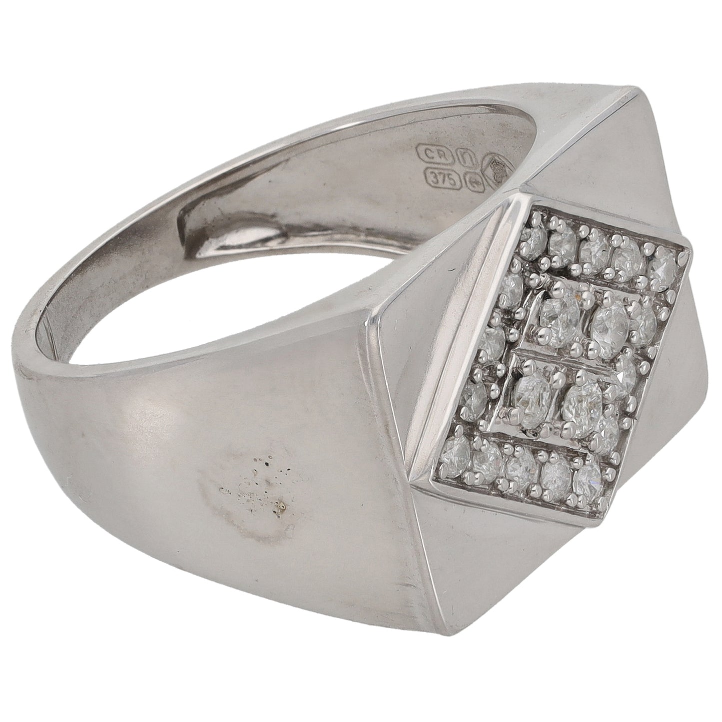 9ct White Gold 0.48ct Diamond Patterned Signet Ring Size U