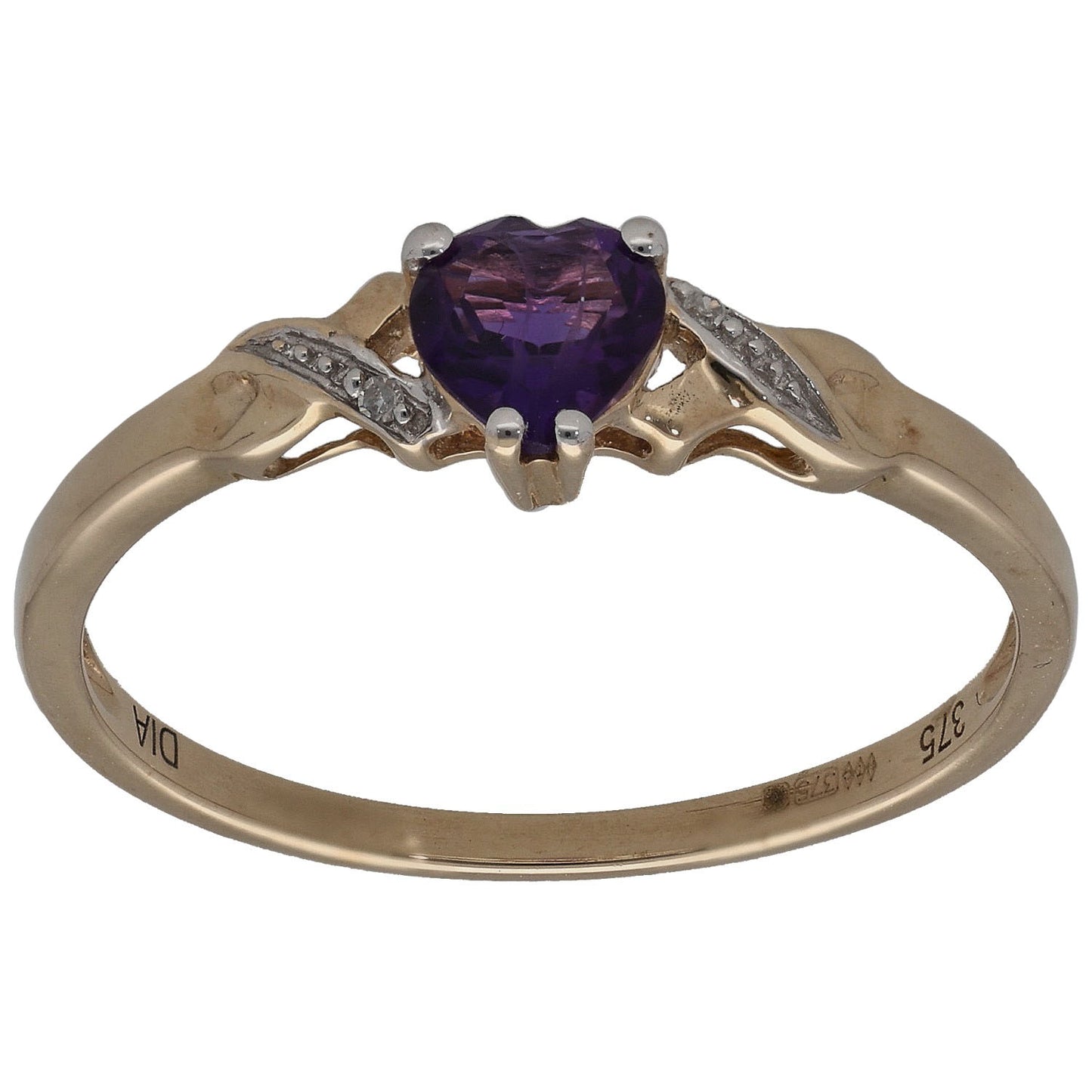 9ct Gold Amethyst & 0.01ct Diamond Single Stone Ring With Accents Size R