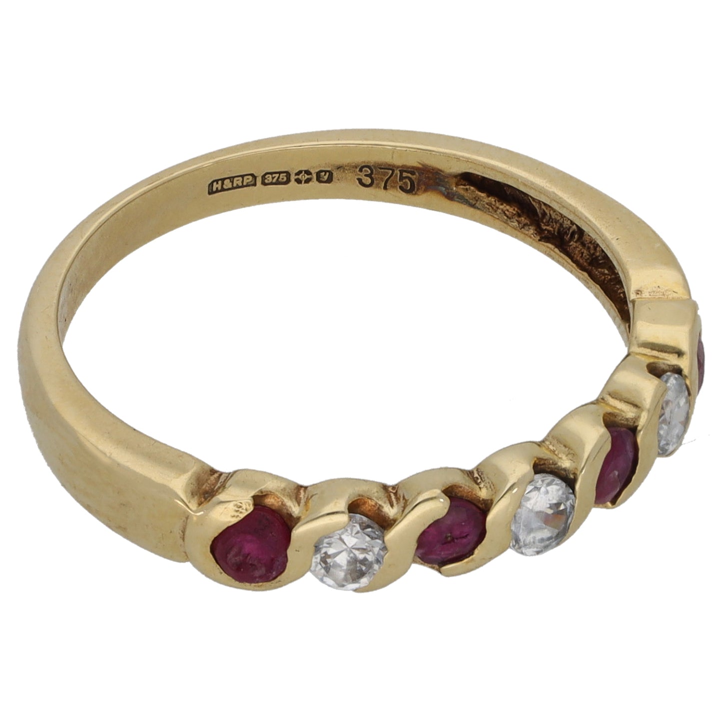 9ct Gold Ruby & Imitation Half Eternity Ring Size L
