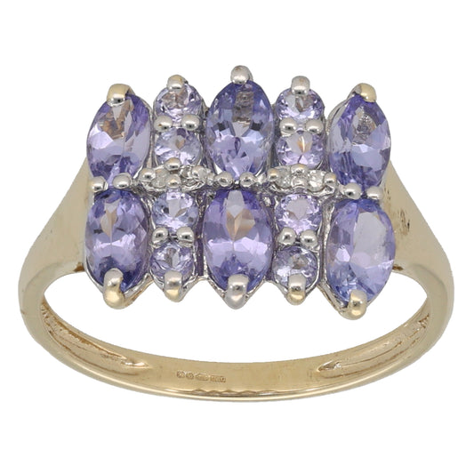 9ct Gold Tanzanite & 0.02ct Diamond Dress/Cocktail Ring Size N