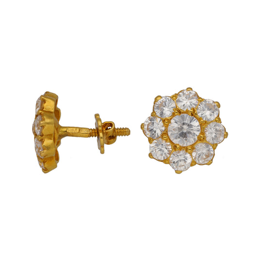 22ct Gold-tone CZ cluster stud earrings with round crystal-like stones in a flower shape