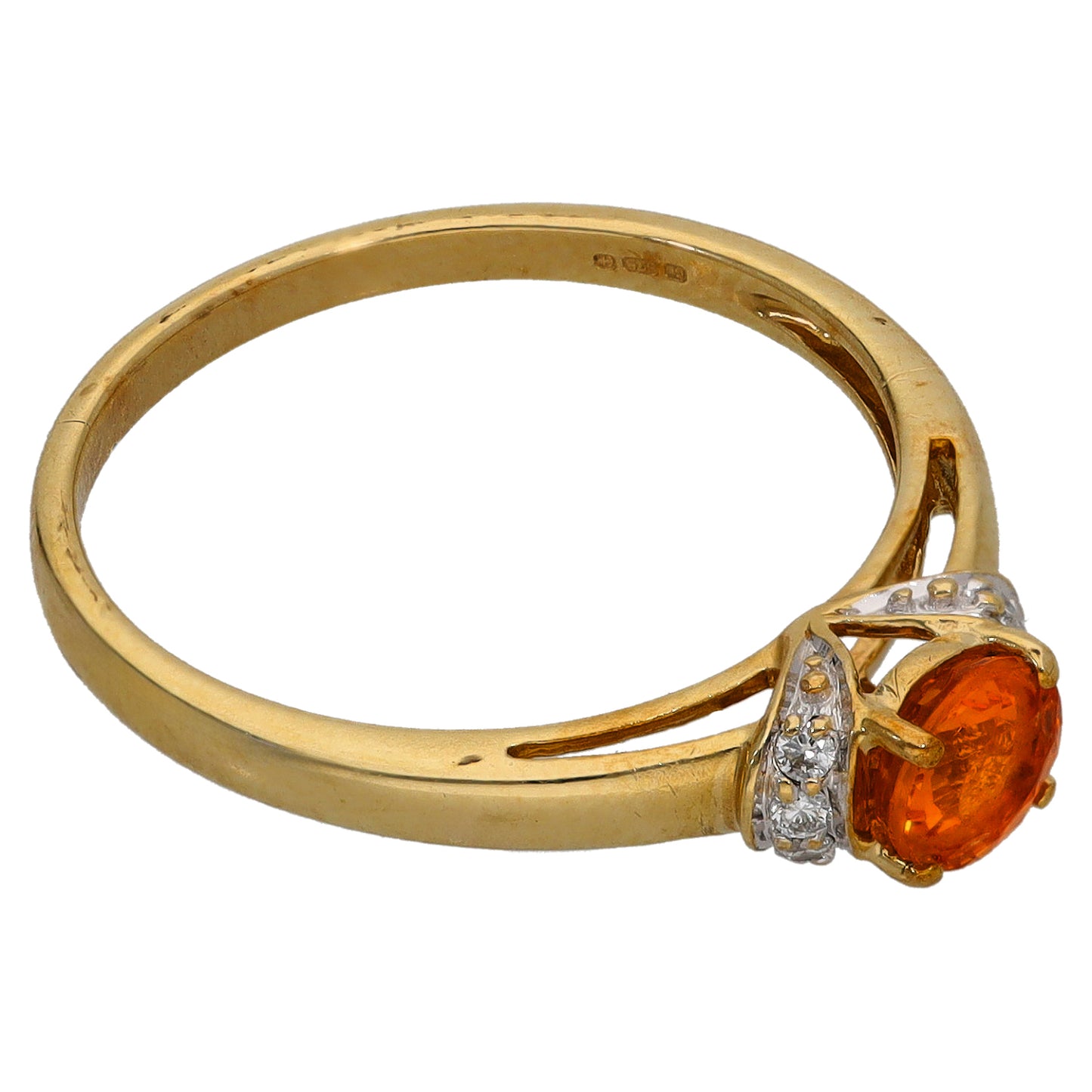 9ct Gold Garnet & 0.06ct Diamond Single Stone Ring With Accents Size N