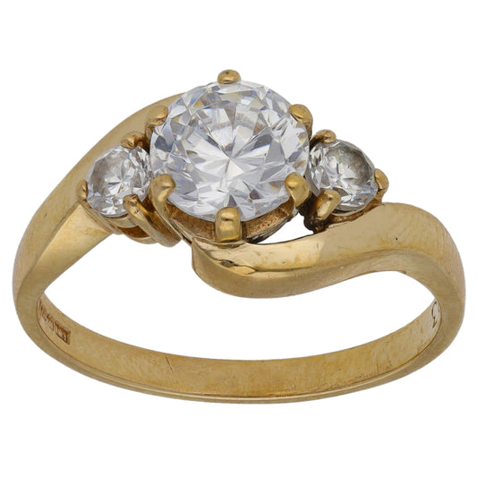 9ct Gold Cubic Zirconia Three Stone Ring Size L