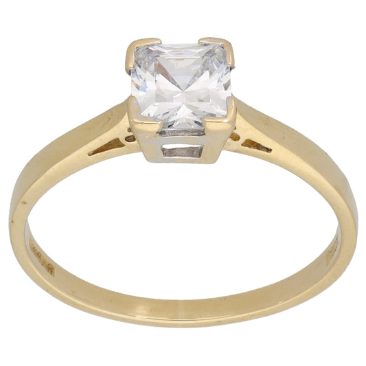 14ct Gold Cubic Zirconia Single Stone Ring Size P