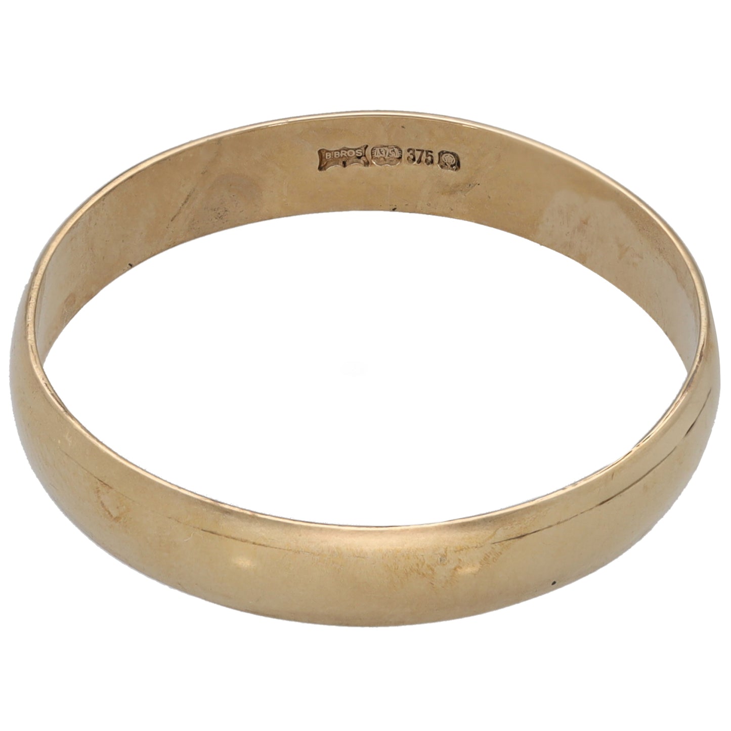 9ct gold wedding ring, inside hallmark on smooth polished band