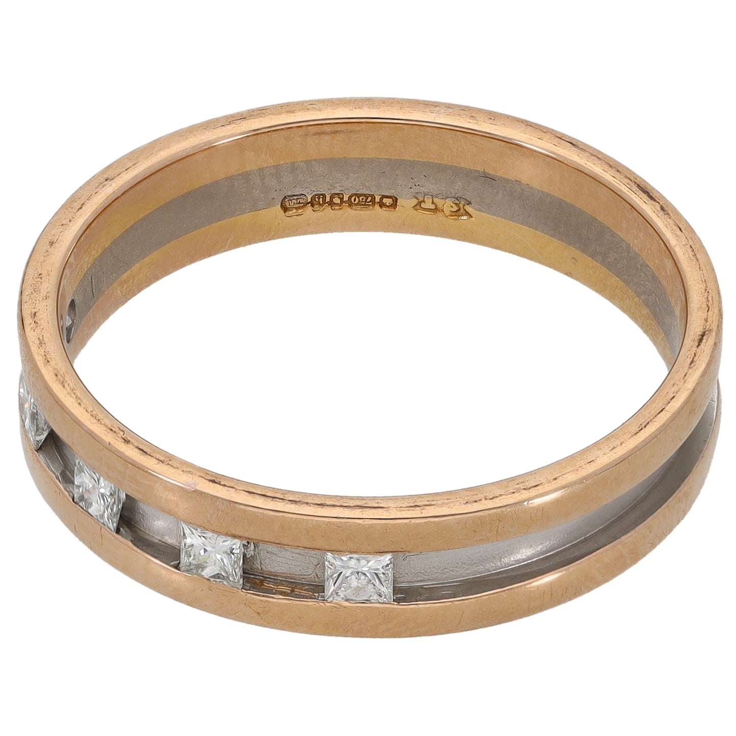 18ct Bicolour Gold 0.25ct Diamond Patterned Wedding Ring Size V