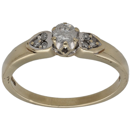9ct Gold 0.20ct Diamond Solitaire Ring With Accent Stones Size M