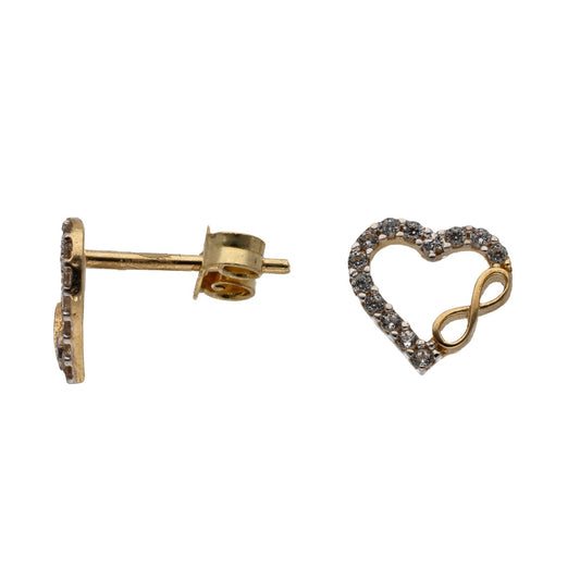 New 14ct Gold Cubic Zirconia Heart Stud Earrings