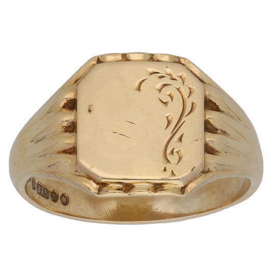 9ct Gold Patterned Signet Ring Size R