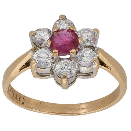 9ct Gold Ruby & Cubic Zirconia Dress/Cocktail Ring Size K