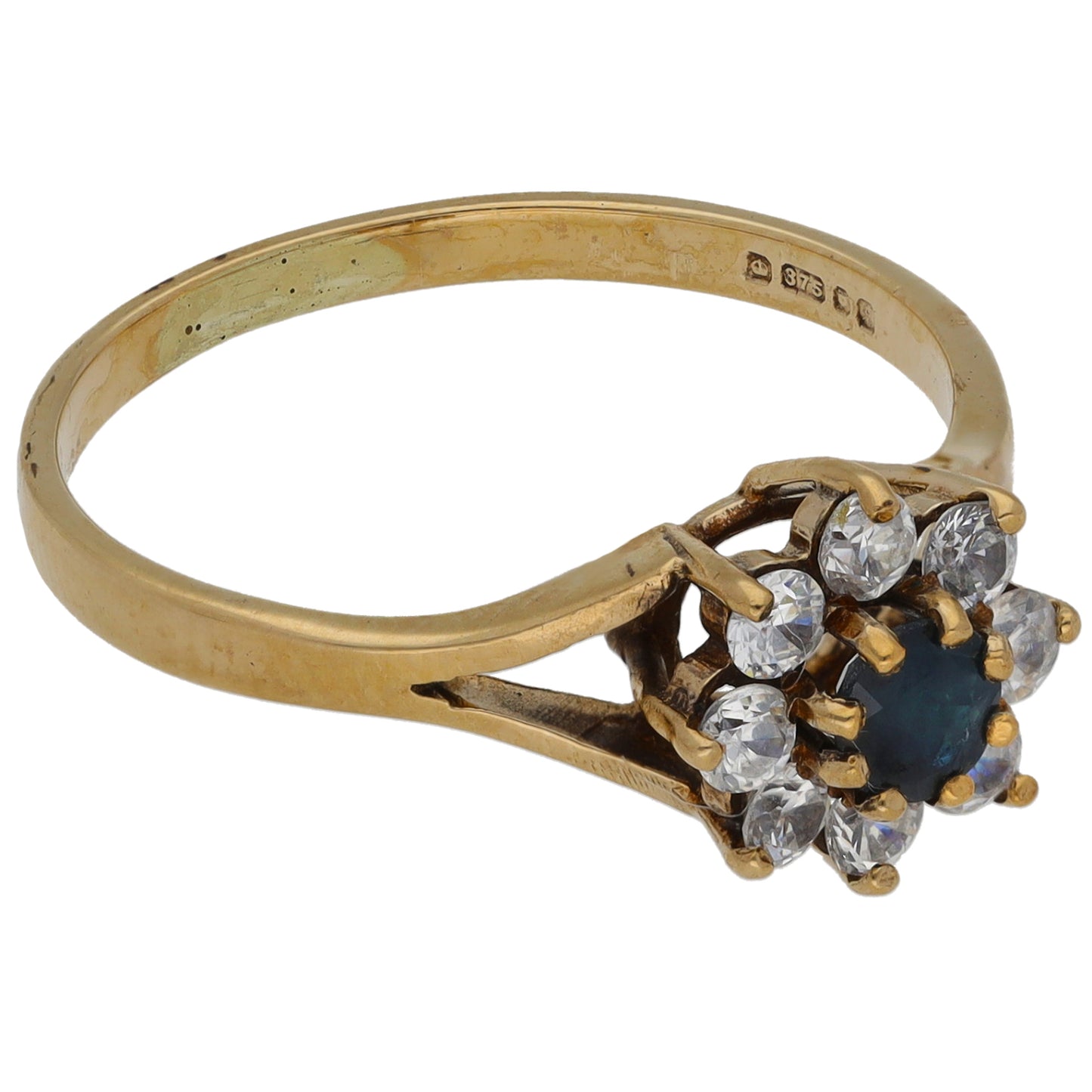 9ct Gold Sapphire & Cubic Zirconia Cluster Ring Size P