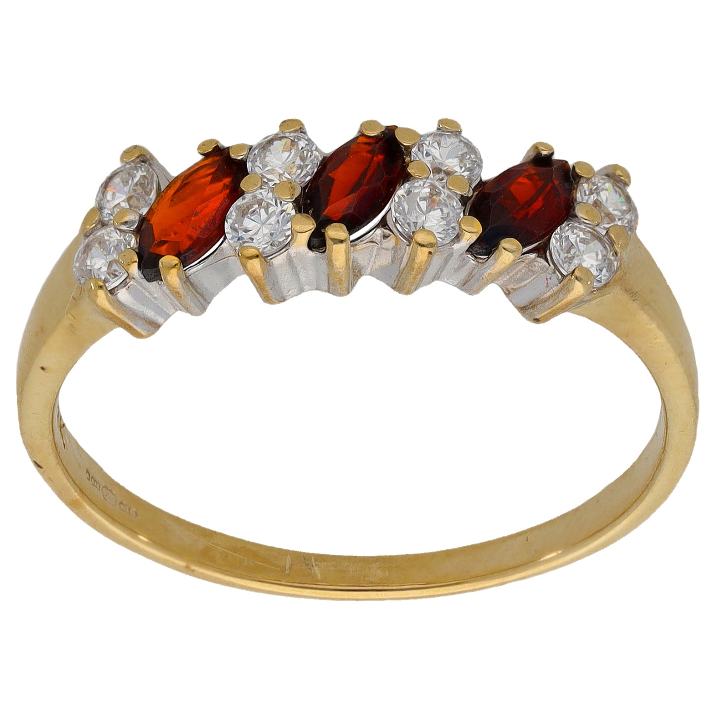 9ct Gold Garnet & Cubic Zirconia Half Eternity Ring Size S