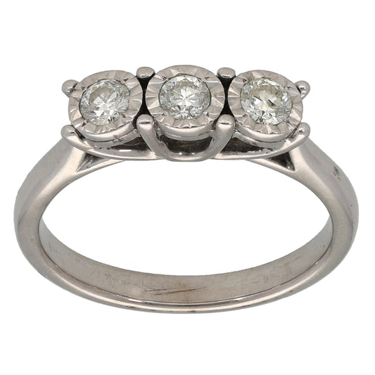 9ct White Gold 0.24ct Diamond Trilogy Ring Size M