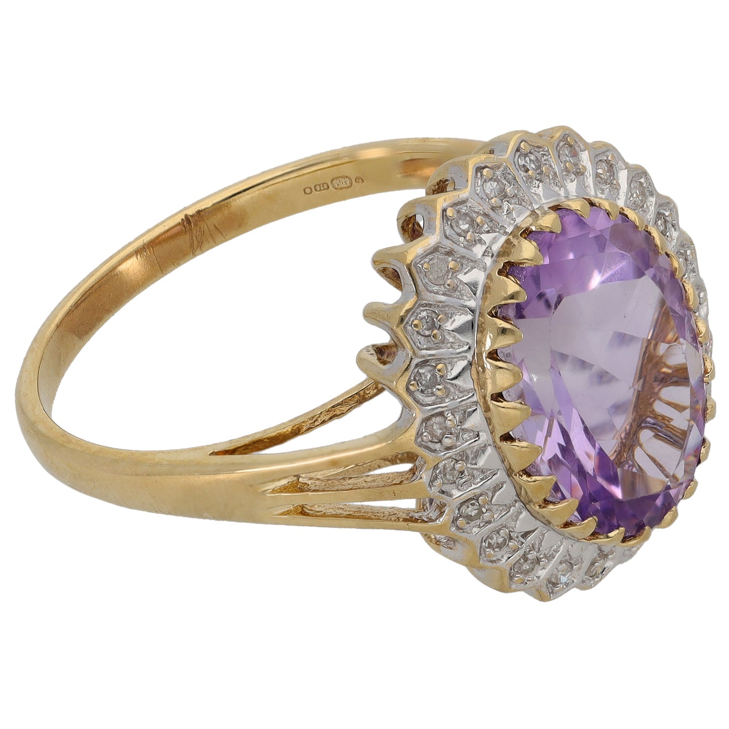 9ct Gold Amethyst & 0.12ct Diamond Dress/Cocktail Ring Size W