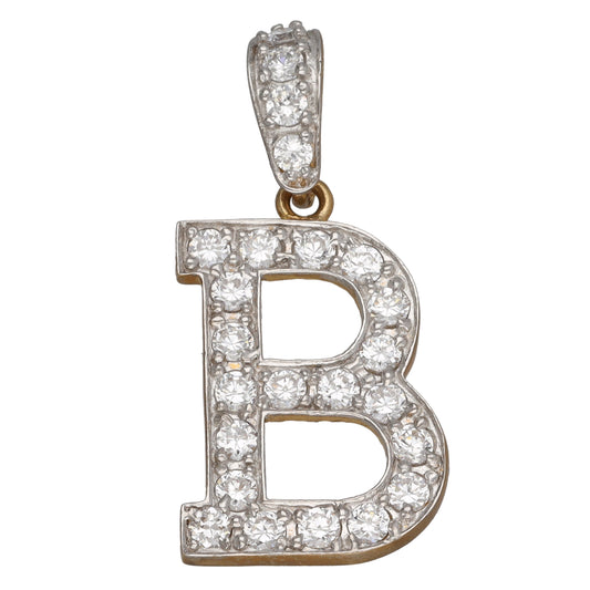 9ct Gold Cubic Zirconia Initial 'B' Pendant