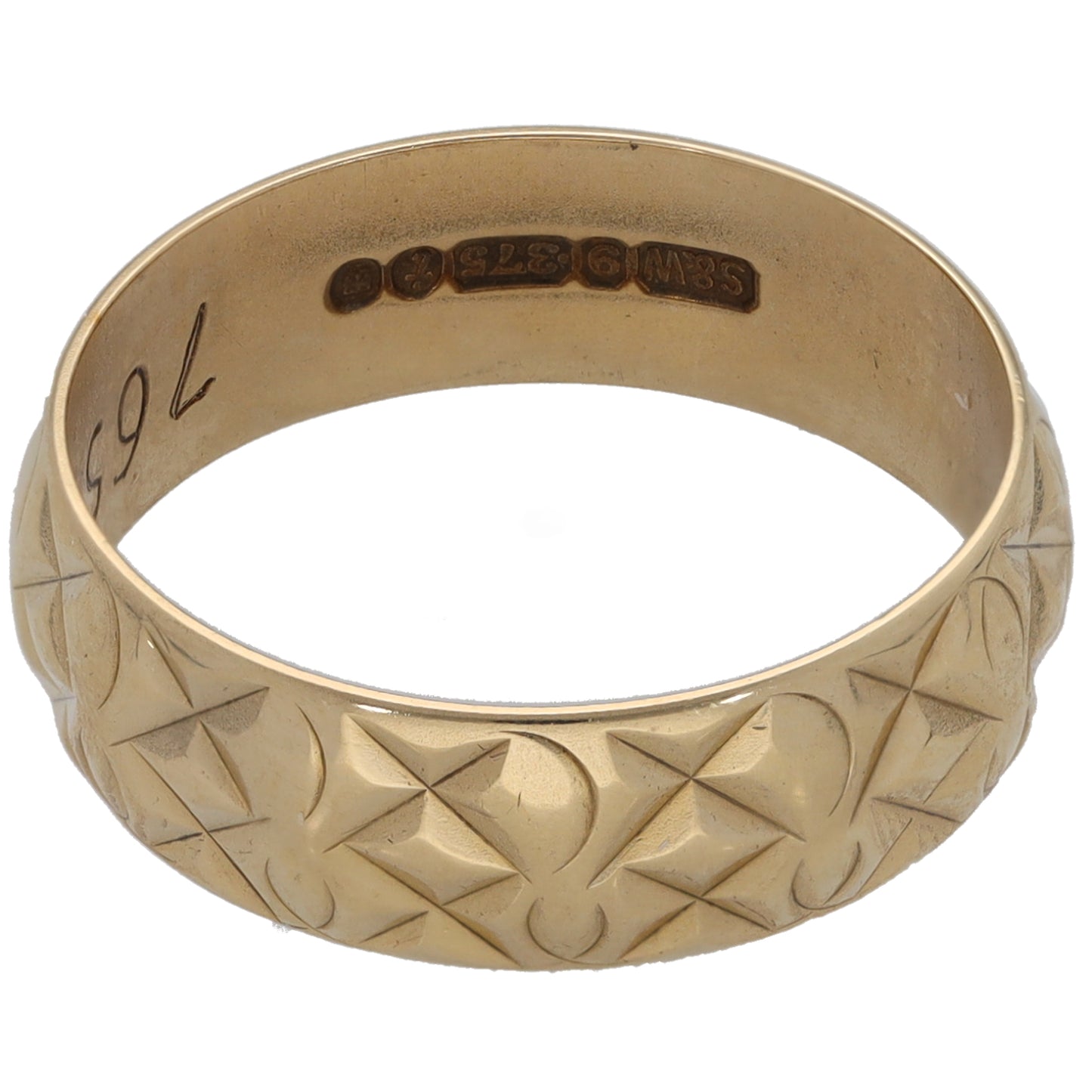 9ct Gold Patterned Wedding Ring Size N