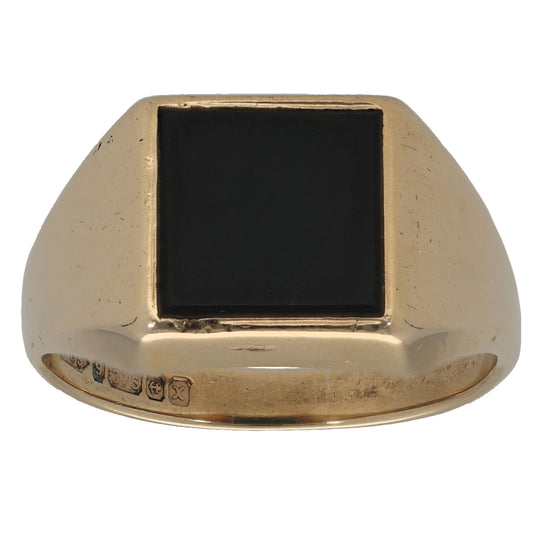 9ct Gold Onyx Single Stone Signet Ring Size U