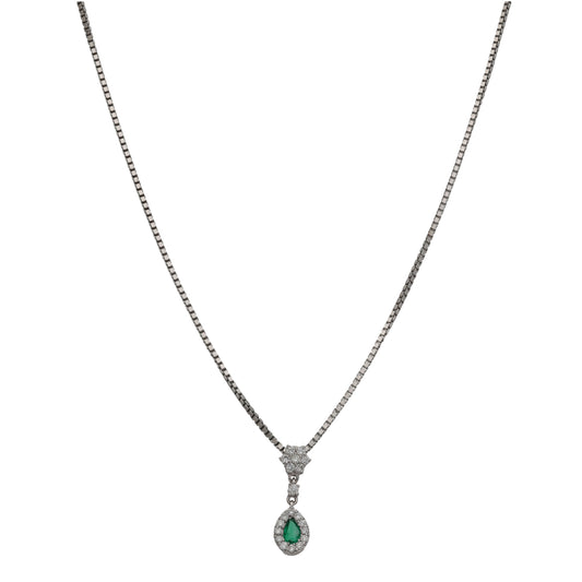 18ct White Gold 0.20ct Diamond & Emerald Dress/Cocktail Pendant