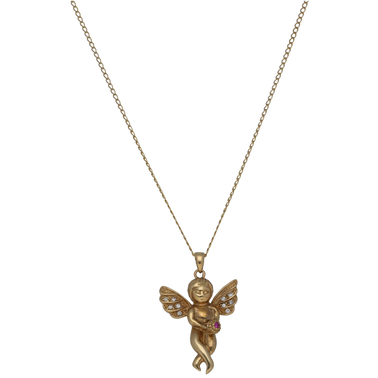 Gold clown/dolly character pendant with wings on link chain