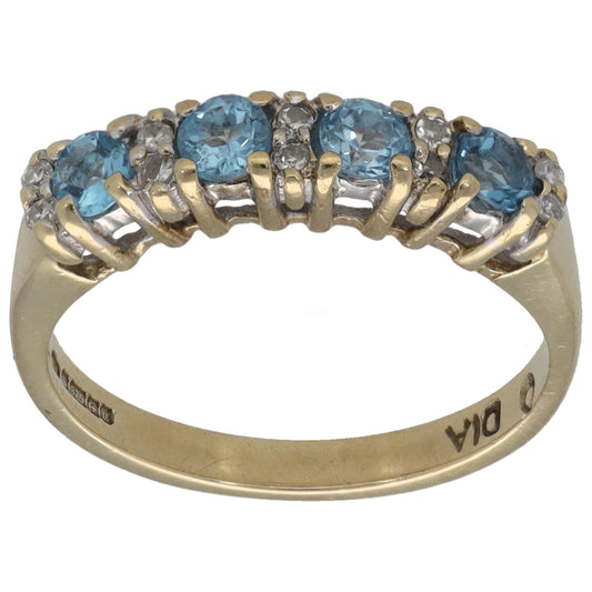 9ct Gold Topaz & 0.05ct Diamond Half Eternity Ring Size L