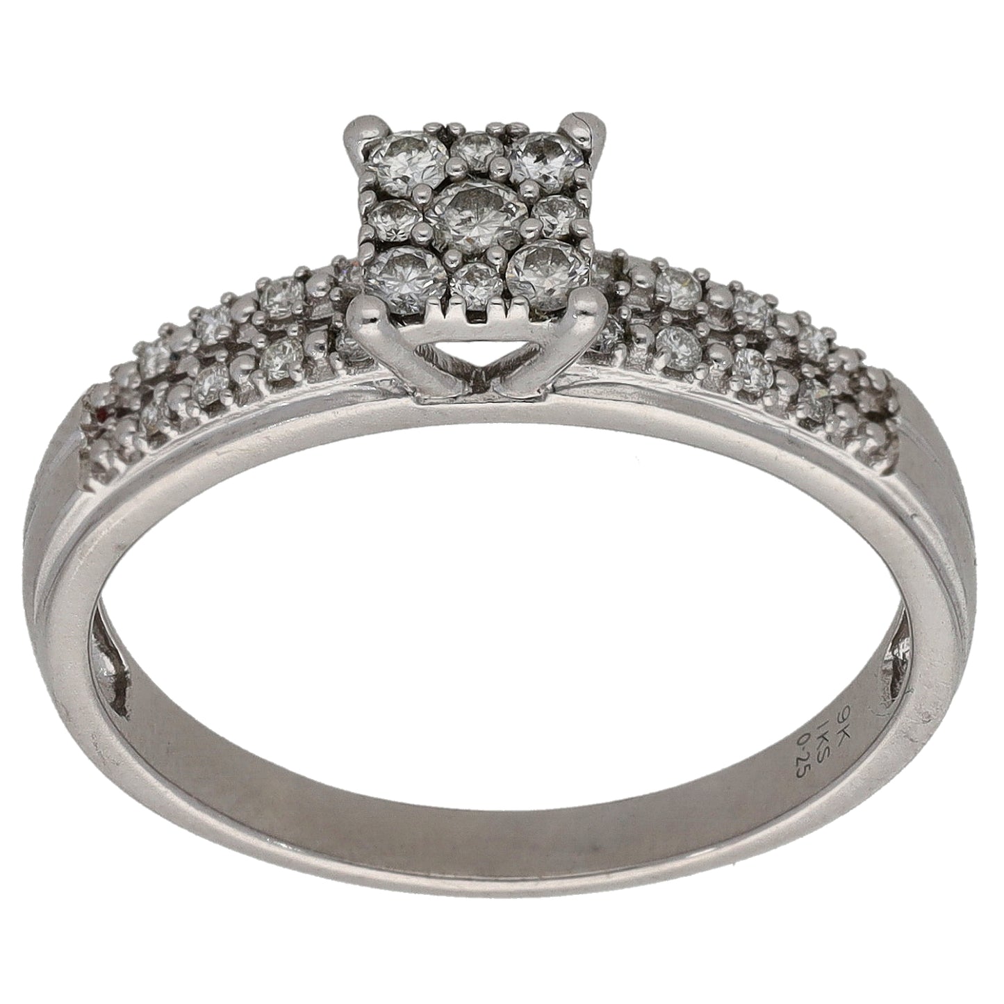 9ct White Gold 0.25ct Diamond Cluster Ring Size R