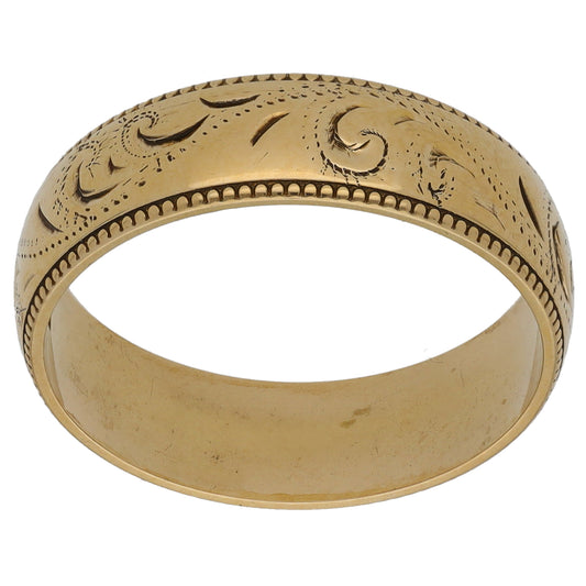 9ct Gold Patterned Wedding Ring Size N