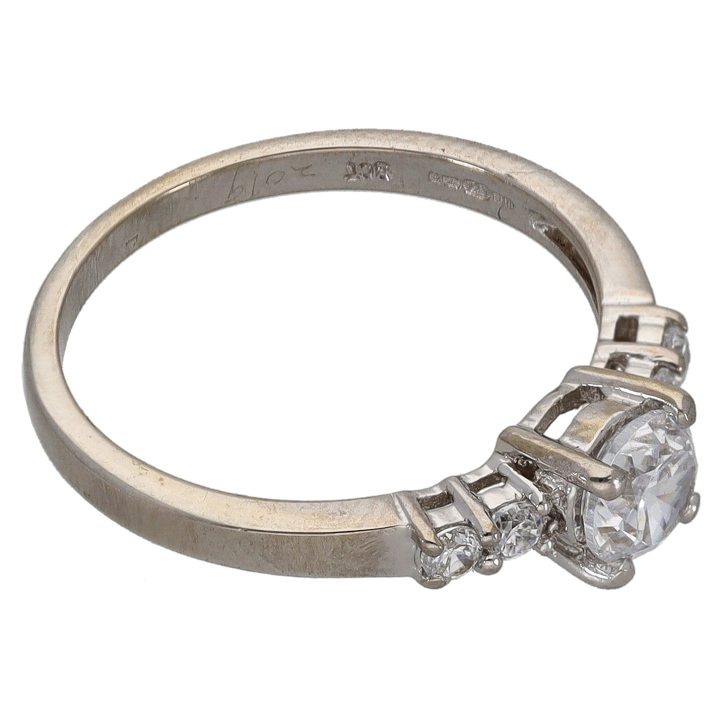 9ct White Gold Cubic Zirconia Single Stone Ring With Accents Size M