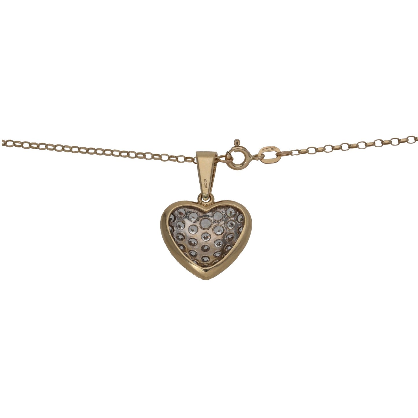 Gold heart CZ pendant necklace with clasp and fine chain