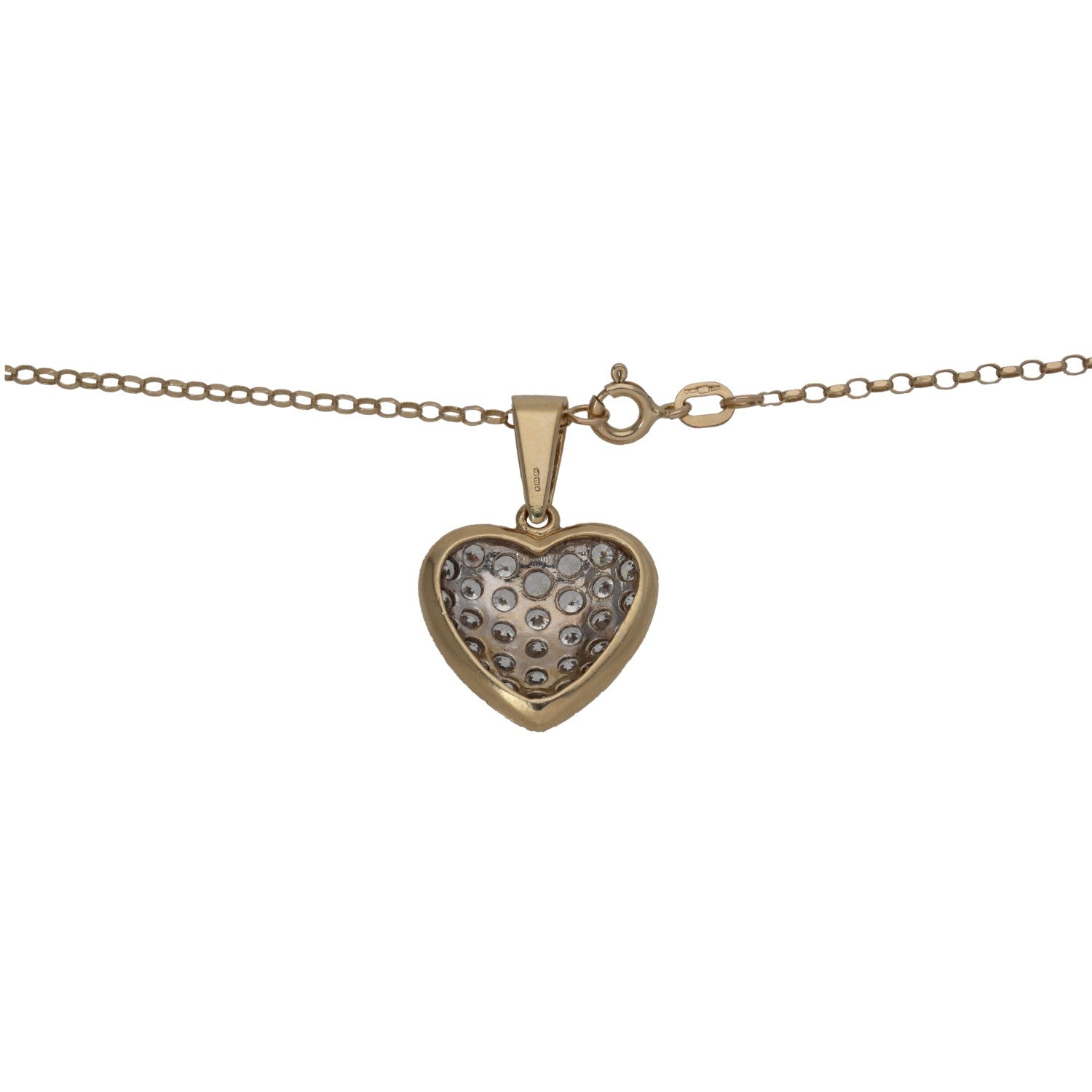 Gold heart CZ pendant necklace with clasp and fine chain