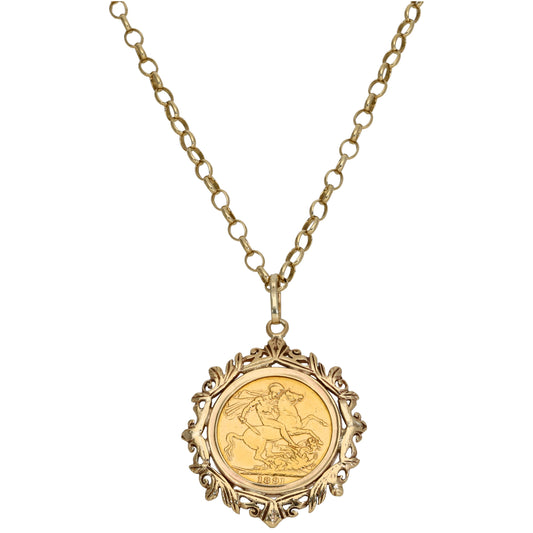 9ct Gold Full Sovereign Coin Pendant With Chain