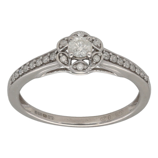 9ct White Gold 0.25ct Diamond Dress/Cocktail Ring Size K