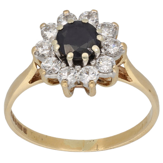 9ct Gold Sapphire & Cubic Zirconia Dress/Cocktail Ring Size P