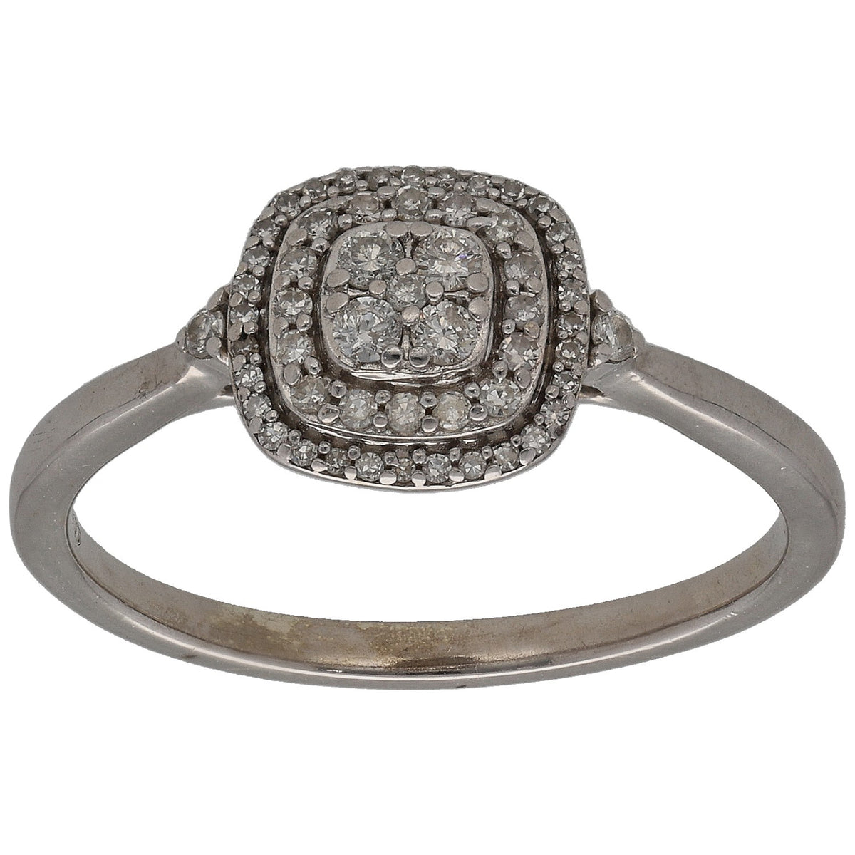 9ct white gold diamond cluster ring with oval halo of round stones