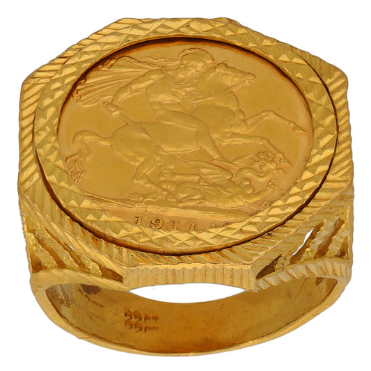 22ct Gold Full Sovereign Coin Ring Size S